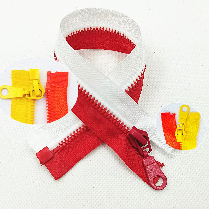

2Pcs 5#25-70 Cm(Red&White) Detachable Resin Zipper Opening Automatic Ecological Locking Plastic Zipper For Sewing Suit
