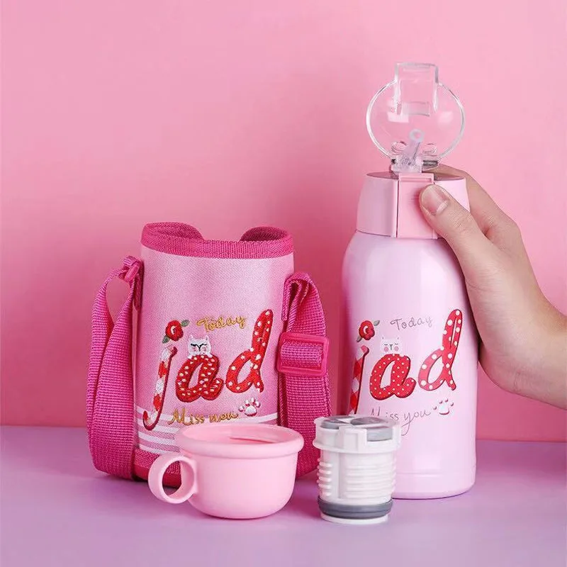 

500ml Cartoon Smart Temperature Display Thermos Cup Portable Pressing Straw Style Water Bottle Keep Warm Cold 24hours for Baby