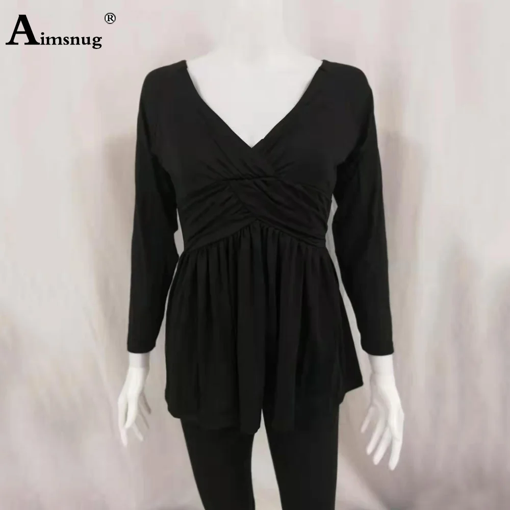 

Plus Size 4xl 5xl Ladies Elegant Leisure Casual Long Shirt Basic Top 2021 Spring Autumn V-neck Pleated Tee Shirt Womens Clothing