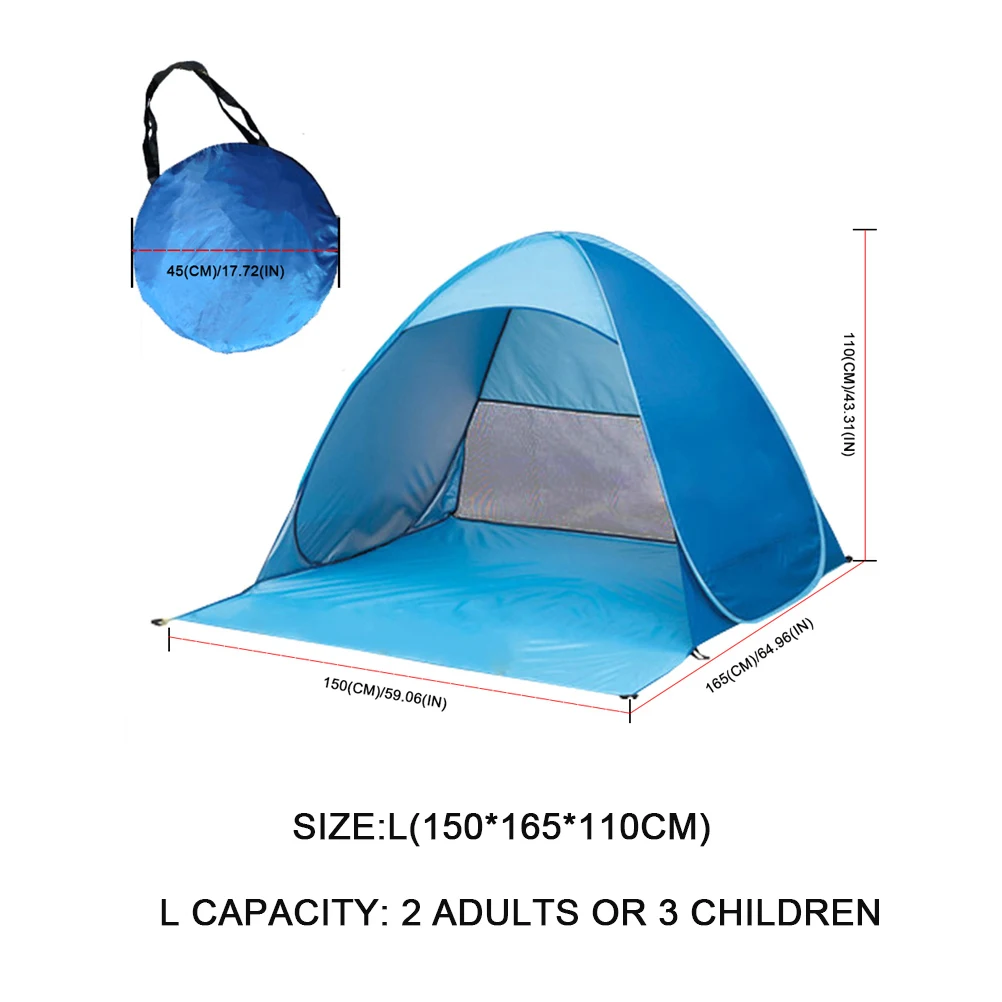 

Portable Camping Beach Tent Sun Shelter Instant Automatic Pop-up Canopy UV Protection Windproof Cabana for 3-4 Person