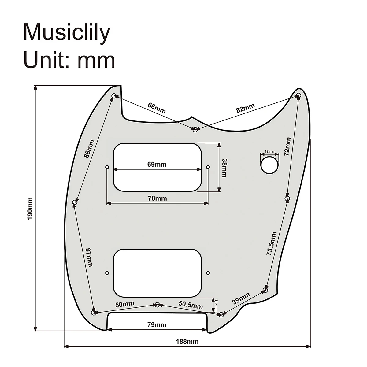 Musiclily Pro 9 отверстий Круглый угол HH гитарная накладка 2 хамбакера для сквирера