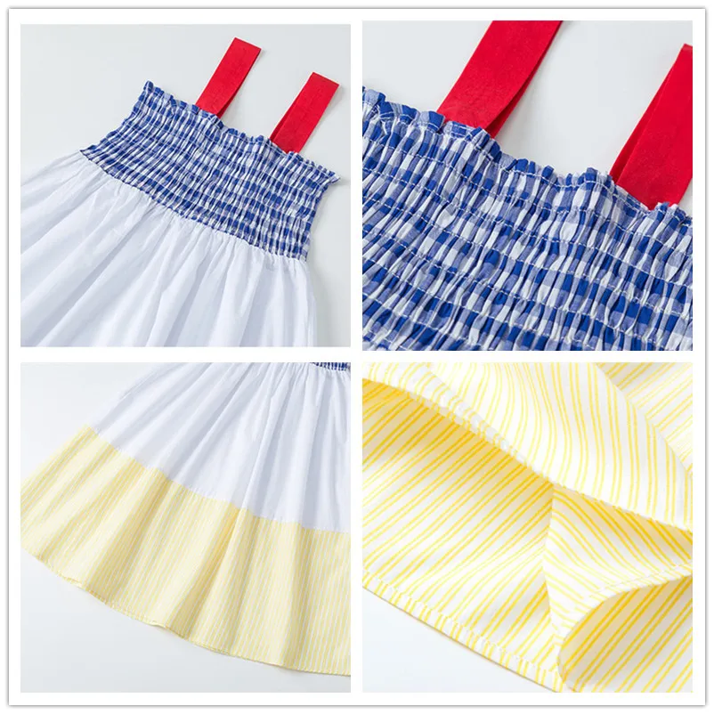 6 to 16 years kids & teenager girls summer color block striped cotton casual flare dress children fashion beach dresses clothes | Детская