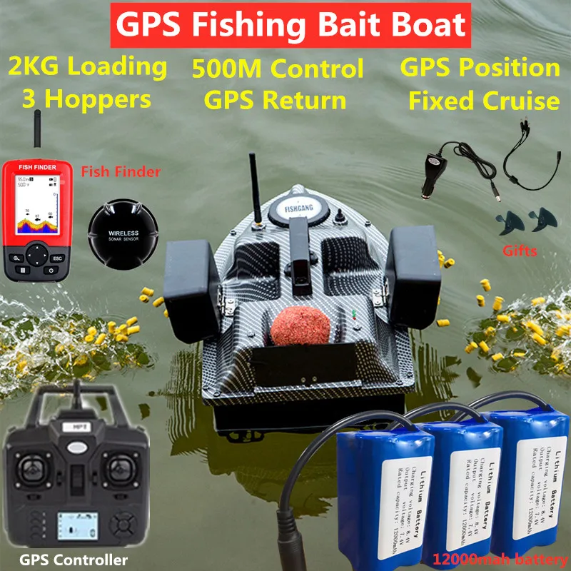 

Newest GPS Nesting Bait Boat With Fish Finder 2kg 500M 3 Hopper GPS Dual Position Cruise Sea Fishing Bait Boat Nest VS V18 D116