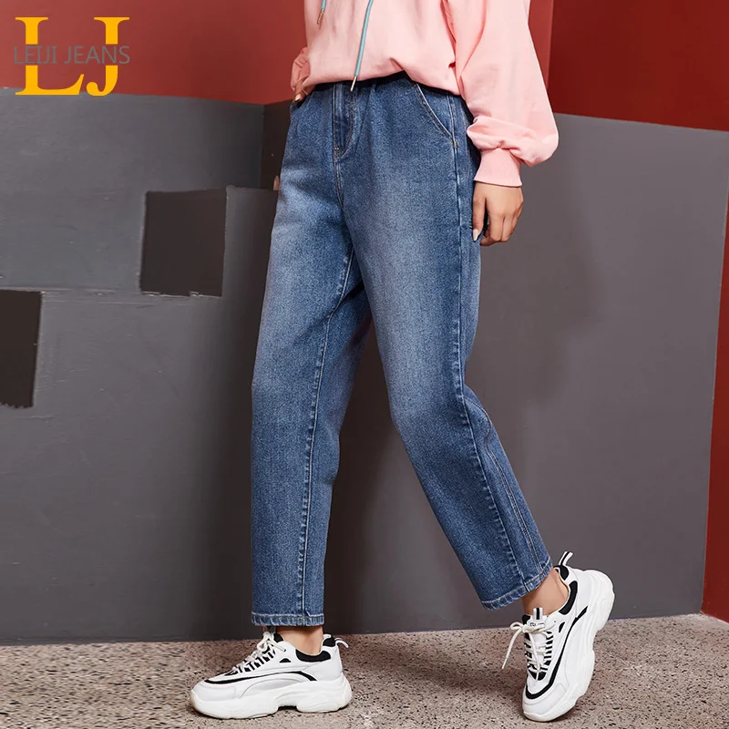 Женские шаровары из денима LEIJIJEANS слаборастягивающиеся джинсы белого и голубого