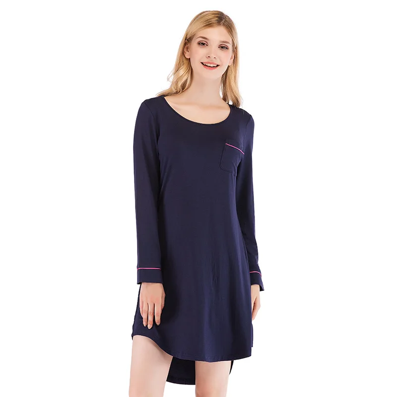 Home Wear Spring and Summer New Women's Nightdress Loose Long-sleeved Simple Casual Sleepwear Women Night Gown Sexy Nightwear