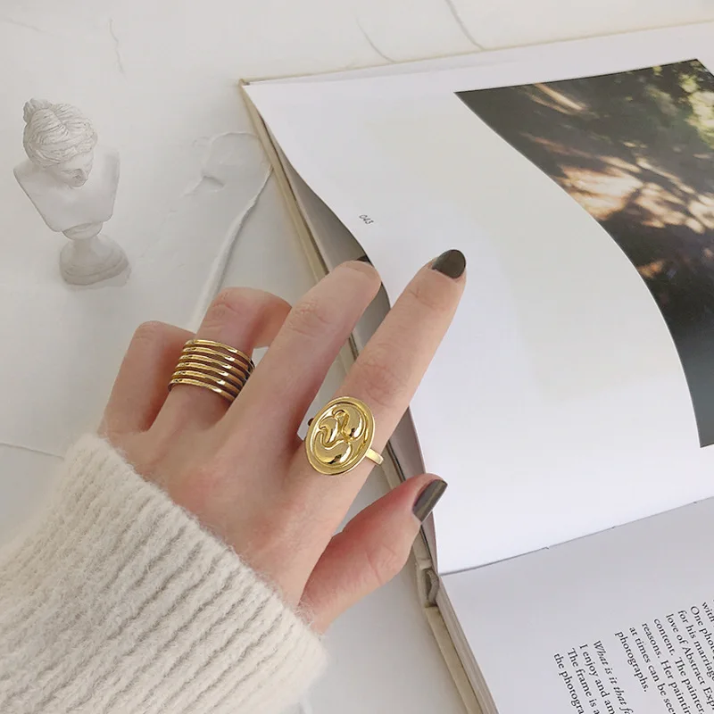 

YPAY 100% Authentic 925 Sterling Silver Open Rings for Women Korea INS Geometric Oval Smooth Ring Fine Party Jewelry YMR1039