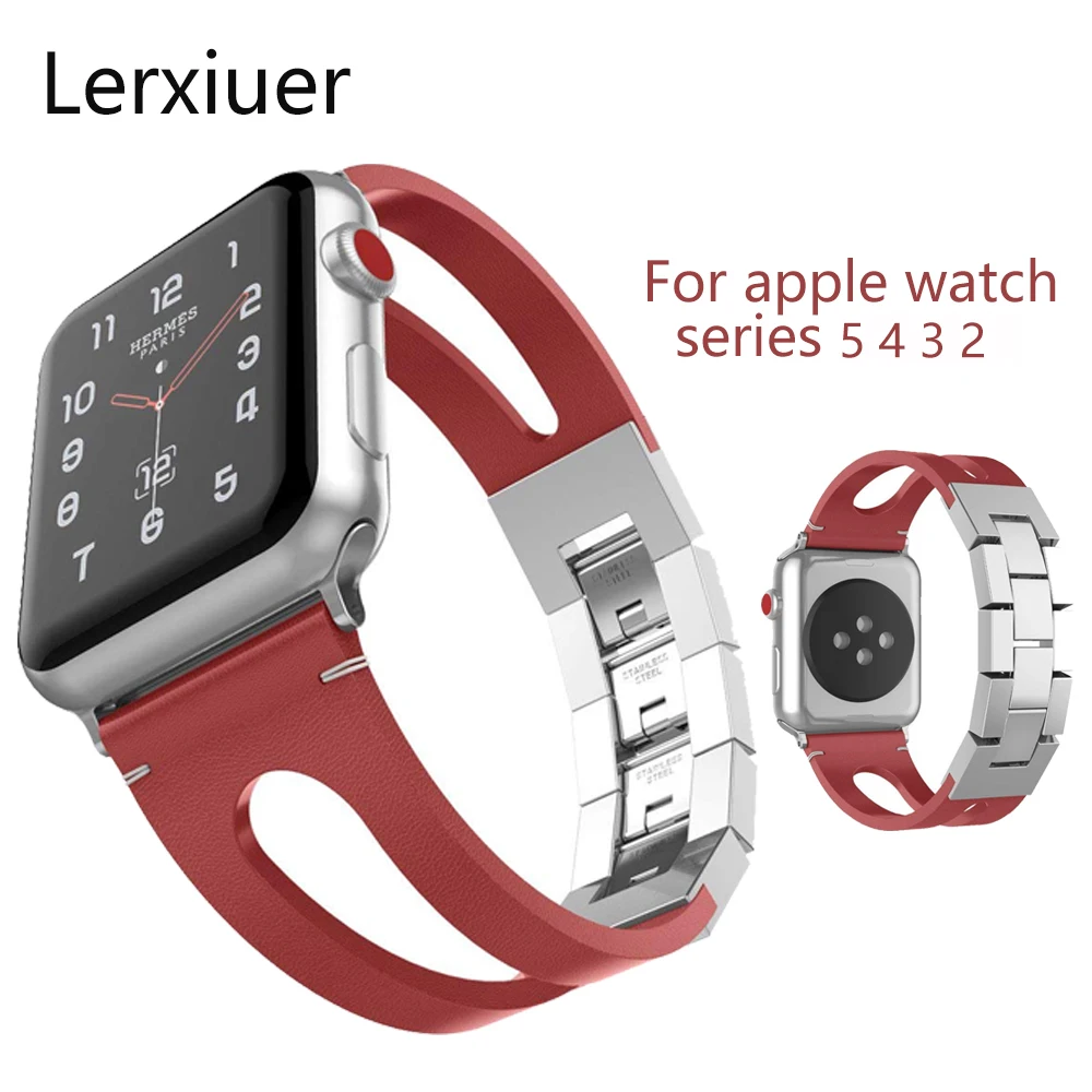 Кожаный ремешок для apple watch, ремешок для apple watch 5, 4, 3, 44 мм, 40 мм, iwatch, 42 мм, 38 мм, ремешок из нержавеющей стали, застежка, браслет, аксессуары