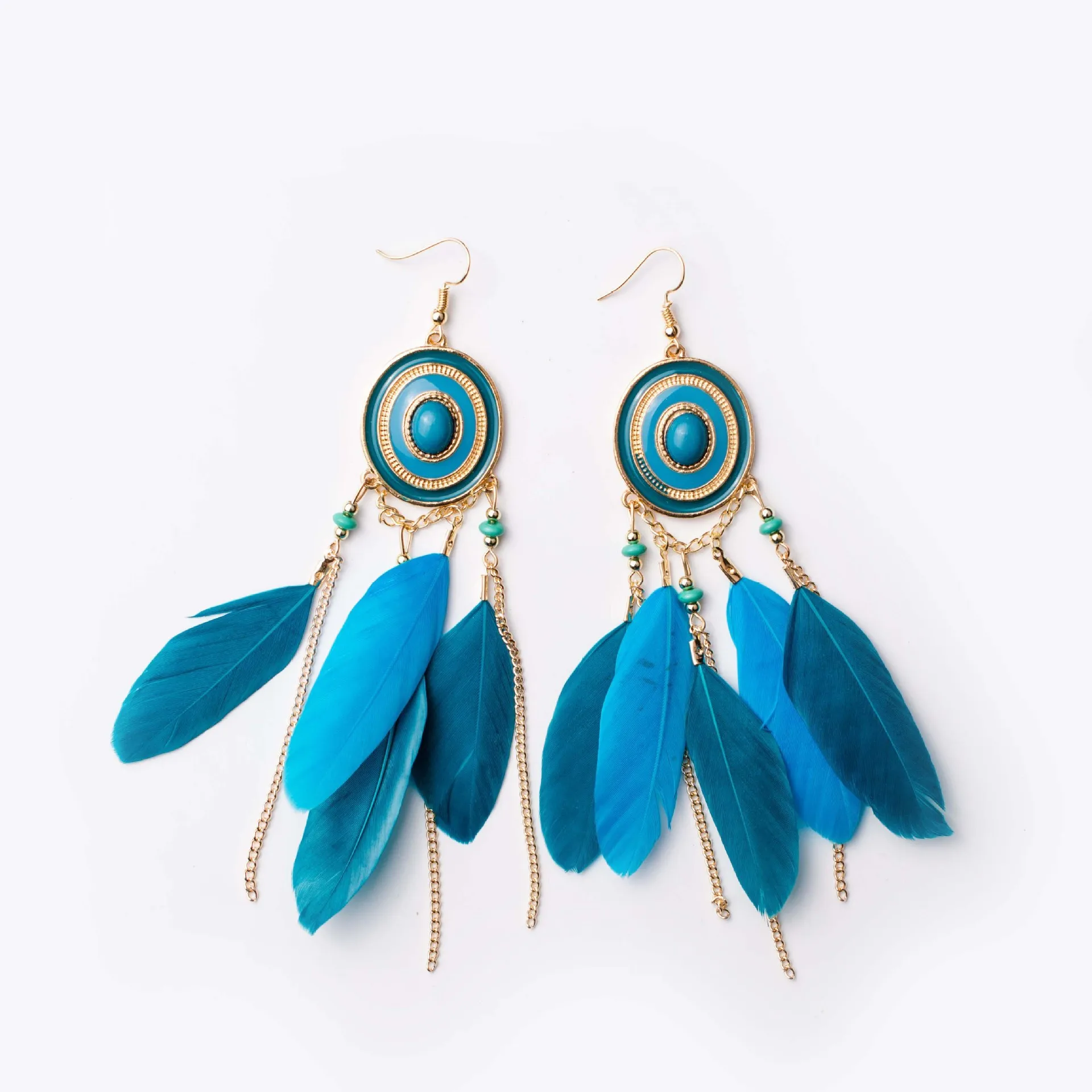 

Fashion Feather Earrings National Style Tassel Long Ear Stud Women