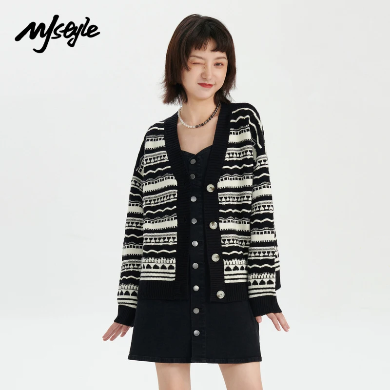 

MJstyle 2021 зимняя женская винтажная Элегантная трикотажная юбка в полоску с V-образным вырезом для девушек 721190056