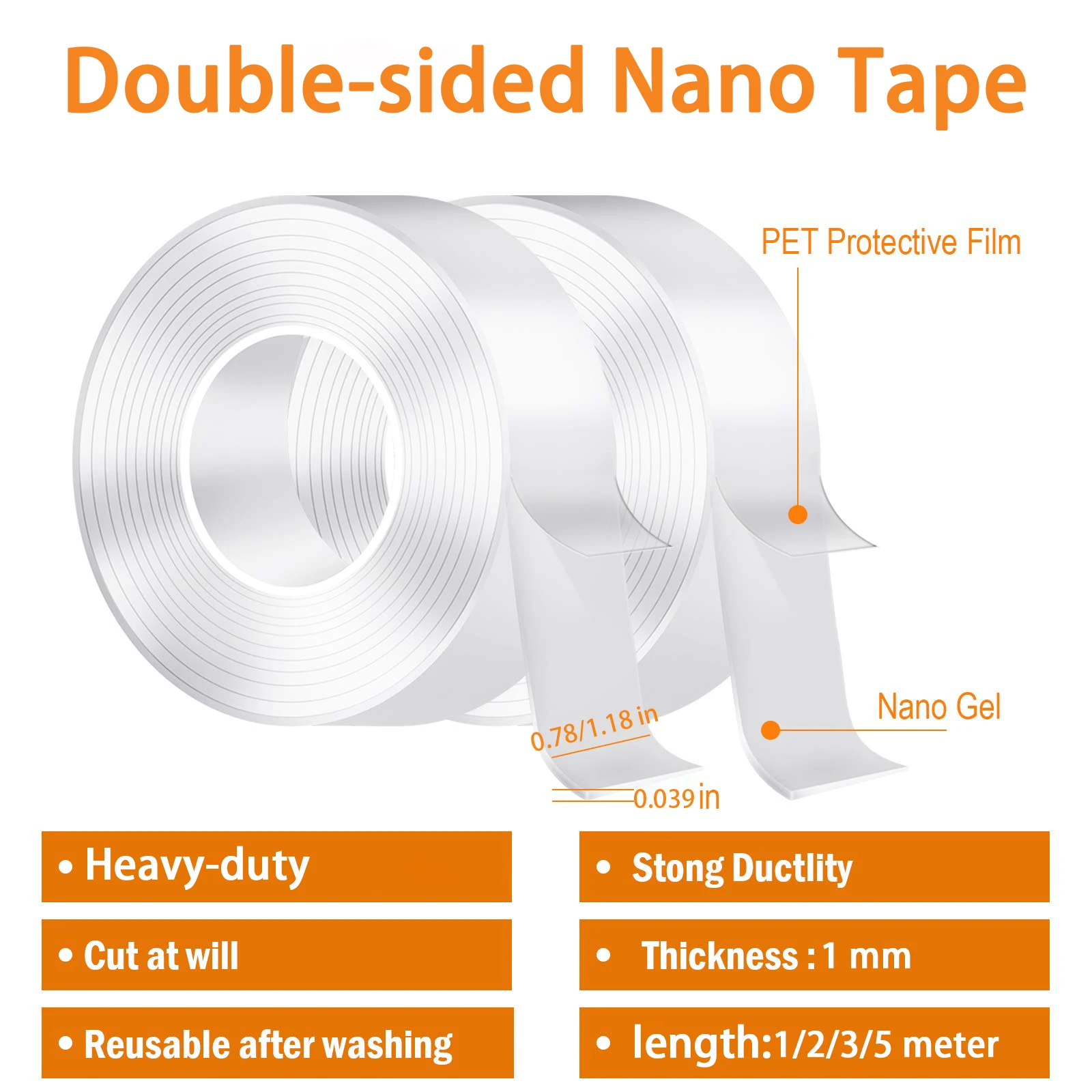 Лента настенная двухсторонняя многоразовая моющаяся с нанопокрытием для