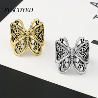 flscdyed retro metal butterfly carved opening rings for men gold silver color gothic hip hop adjustable womens ring girl gift