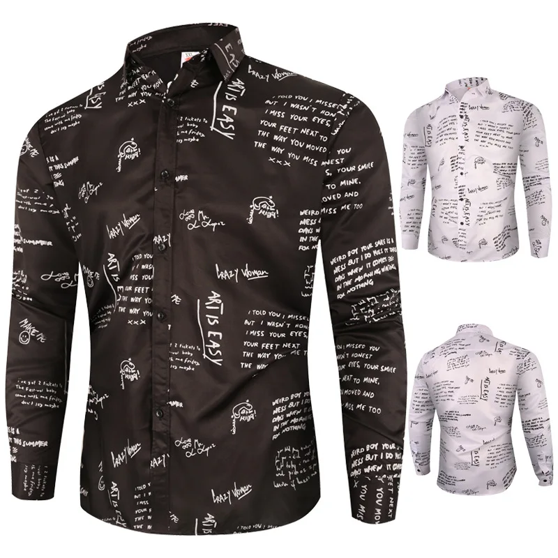 

Ropa De Hombre 2020 Spring New Men's Fashion Letter Print Long Sleeve Shirt Casual Turn-down Collar Thin Men Shirt
