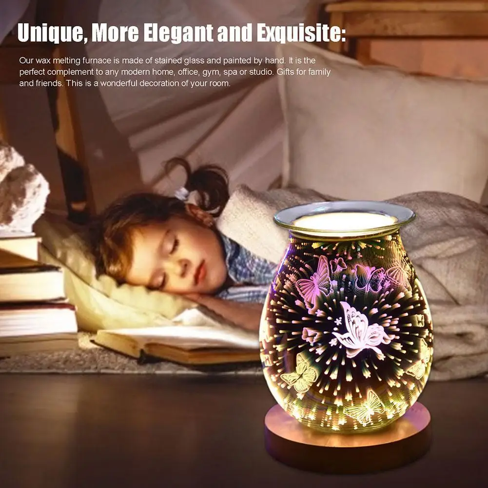 

Dimming 3D Glass Aromatherapy Electric Wax Night Melt Light Fireworks Aroma Glass Diffuser Lamp