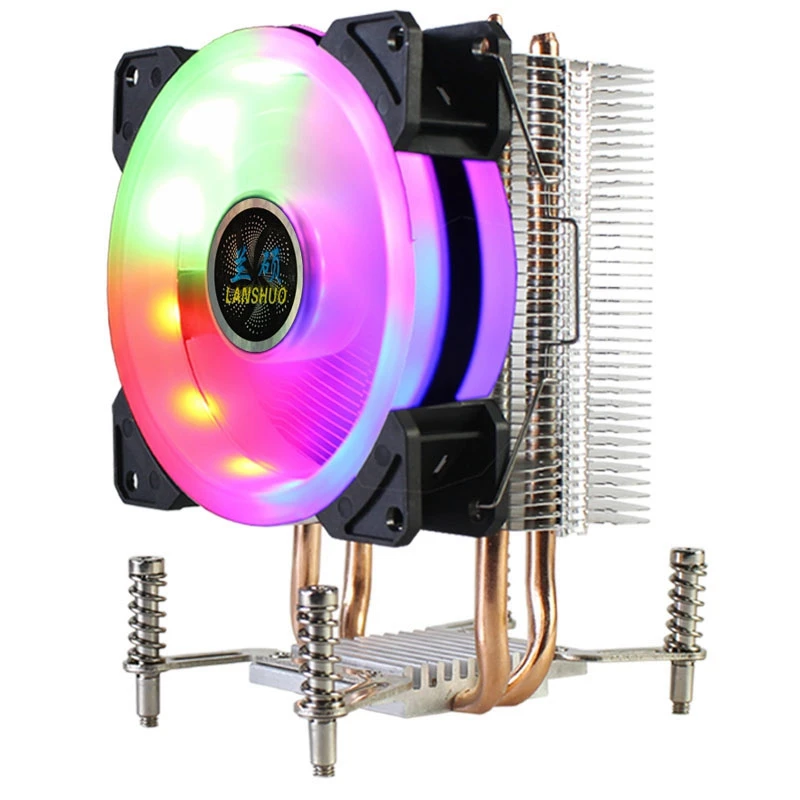 Кулер для процессора LANSHUO с 2 тепловыми трубками радиатор RGB-подсветкой