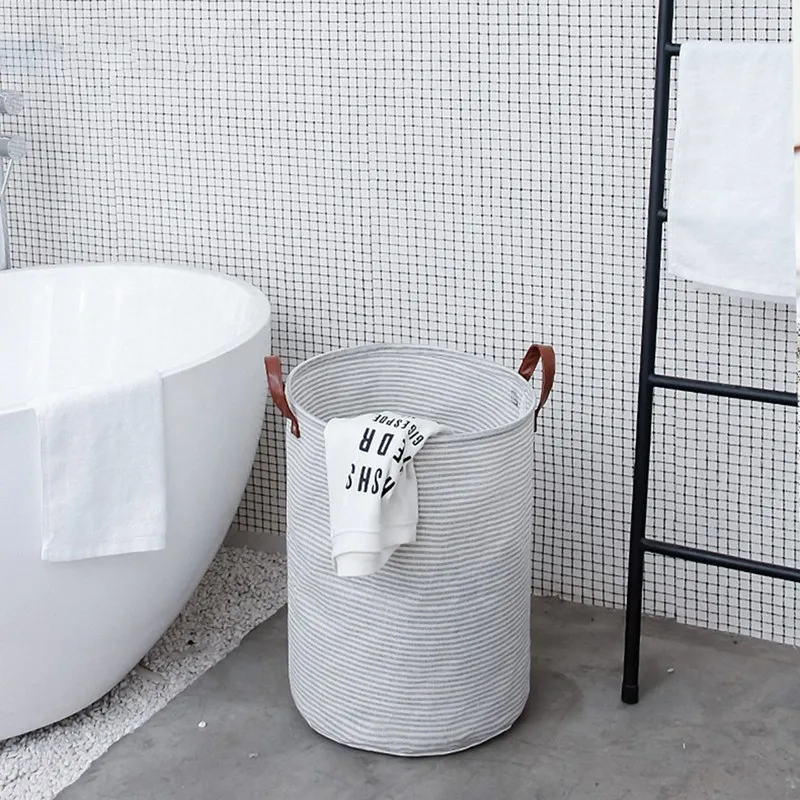 

Folding Laundry Basket Round Storage Bin Bag Large Hamper Clothes Toy Basket Bucket Organizer Large Capacity #1