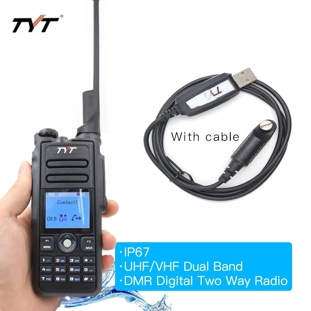 TYT MD- IP67 Walkie Talkie DMR цифровой радио двухдиапазонный 144/430MHz UV трансивер MD2017+ USB кабель