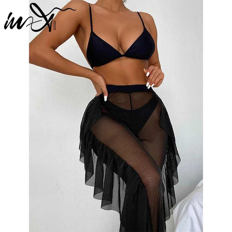 Однотонное бикини In X 2021 сетчатый комплект из 3 предметов сексуальный купальник