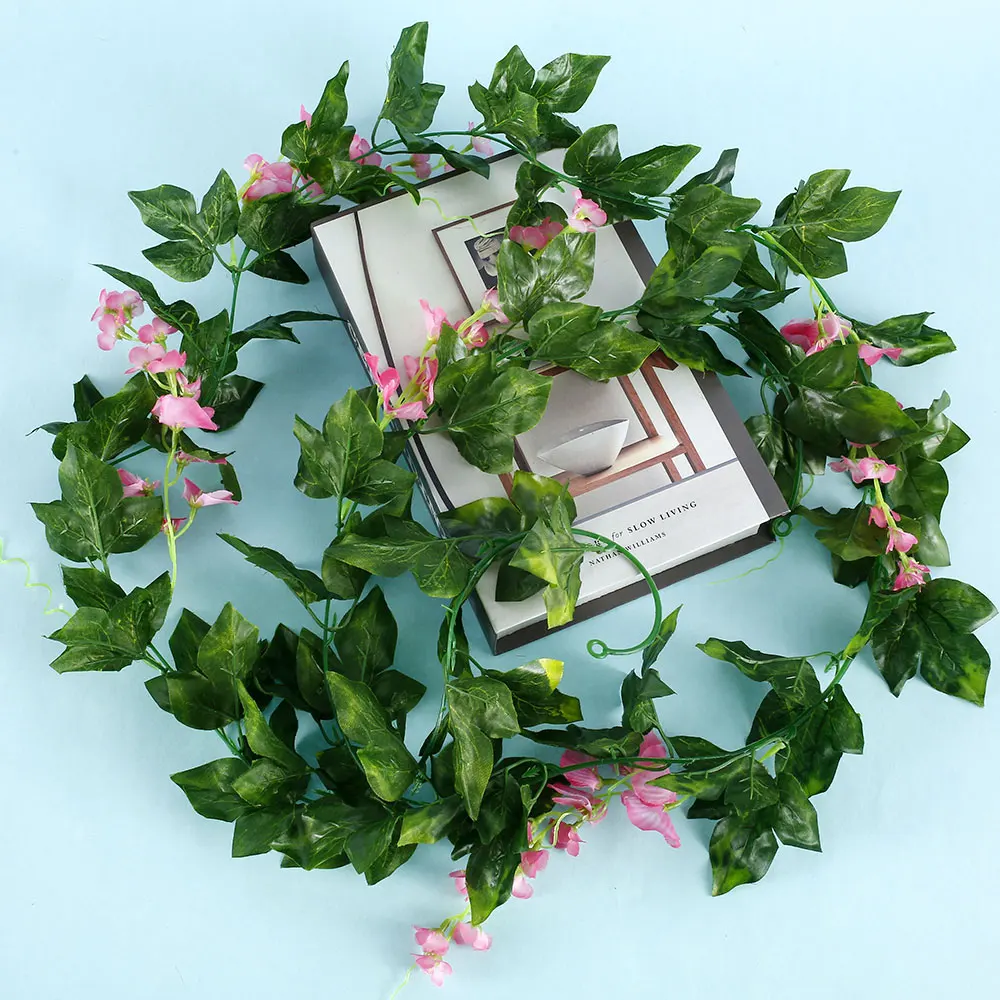 

2PCS 2M Artificial Flowers Wreath Wedding Garland Ivy Decoration Fake Silk Wisteria Flower Vine String for Party Arch Home Decor