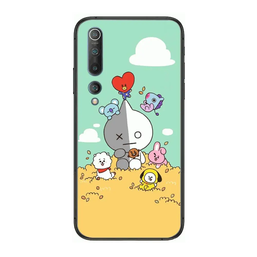 

Luxury Cartoon Cute BT21 Phone Case For xiaomi mi11 5g 10 liti Ultra 9Pro SE 3 8 Note Anime Black Cover Silicone Back Pretty tpu