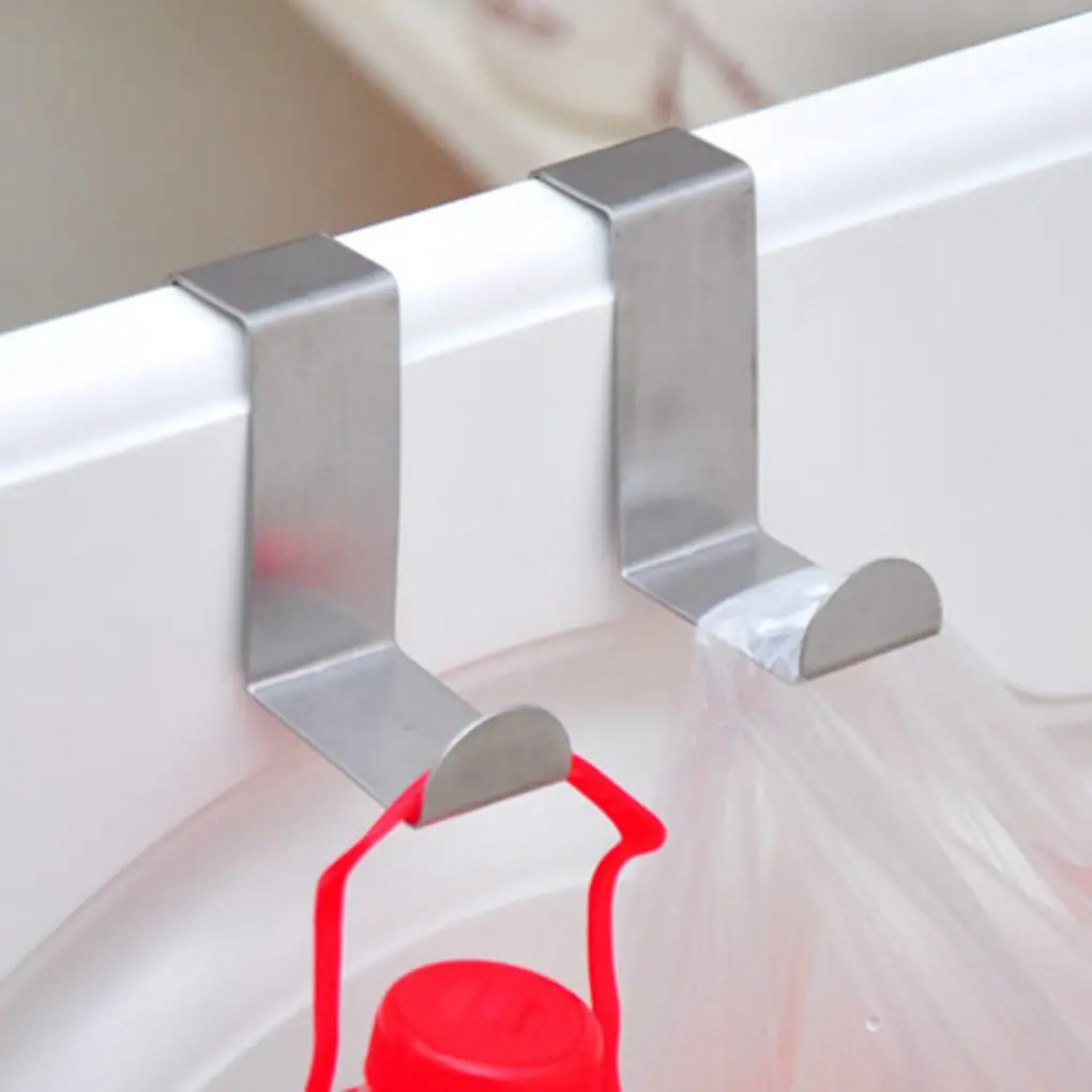 

2Pcs/Set Stainless Steel Storage Holder Rack Hook For Kitchen Cabinet Clothes Hanger Living Room Sundries Hook Behind The Door
