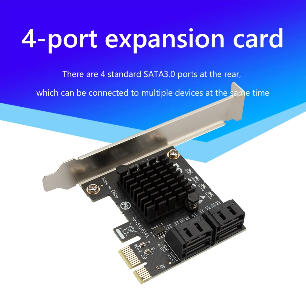 

ASM1064 4 Ports SATA III PCI E Express 3.0 X1 Controller Expansion Card Adapter 6Gbps Extender Riser Adapter Card Power Cable