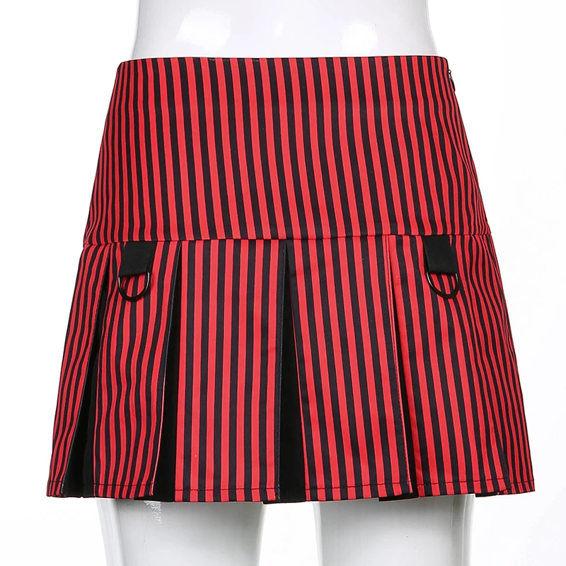 

Sweetown Goth Aesthetic Red Pleated Skirts Womens Dark Academia Vintage 90s E Girl Clothes Striped Low Waist Y2K Mini Skirt