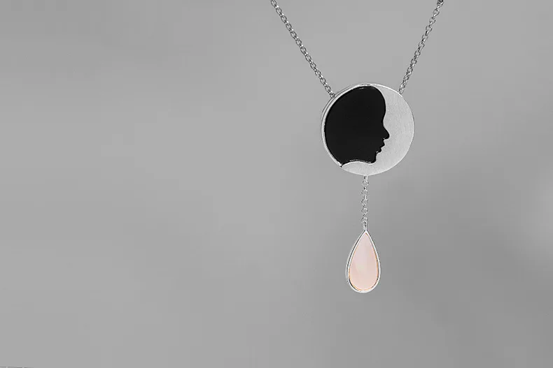 INATURE Good Night 925 Sterling Silver Fashion Abstract Moon Face Pendant Necklace for Women Jewelry Bijoux