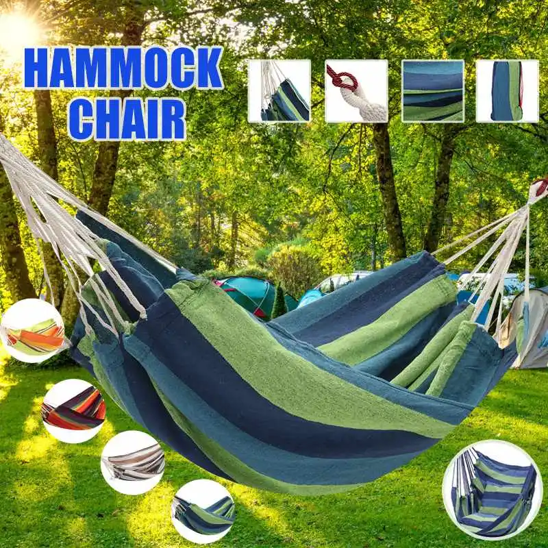 

1-2 Person Portable Outdoor Camping Hammock Swing Canvas Stripe Hanging Bed Thicken Hunting Sleeping Swing Chair Lazy Chair