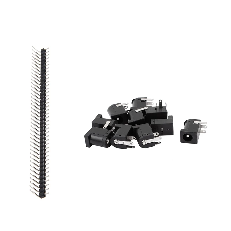 

10 Pcs 1 X 40 Pin 2.54mm Pitch Right Angle PCB Pin Headers & 10Pcs 3 Pin 5.5X2.1mm Female DC Power Jack Socket Connector Retail