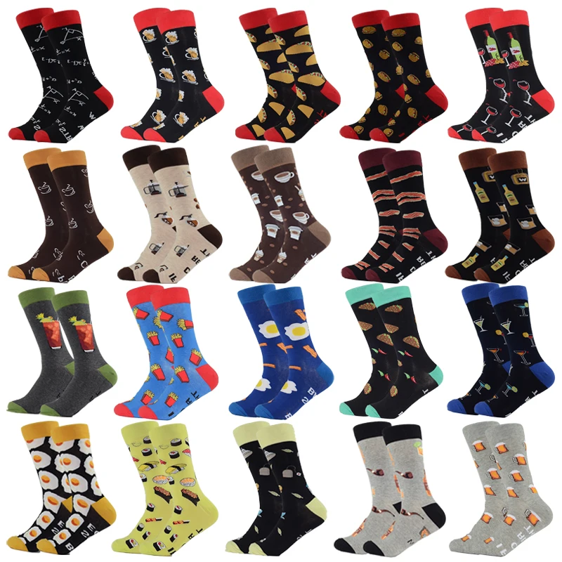 

Men's Funny Socks Colorful Hot Dog Hamburg Beer Pattern Novelty Crew Socks Quotations Food Kawaii Creative Casual Cotton Male
