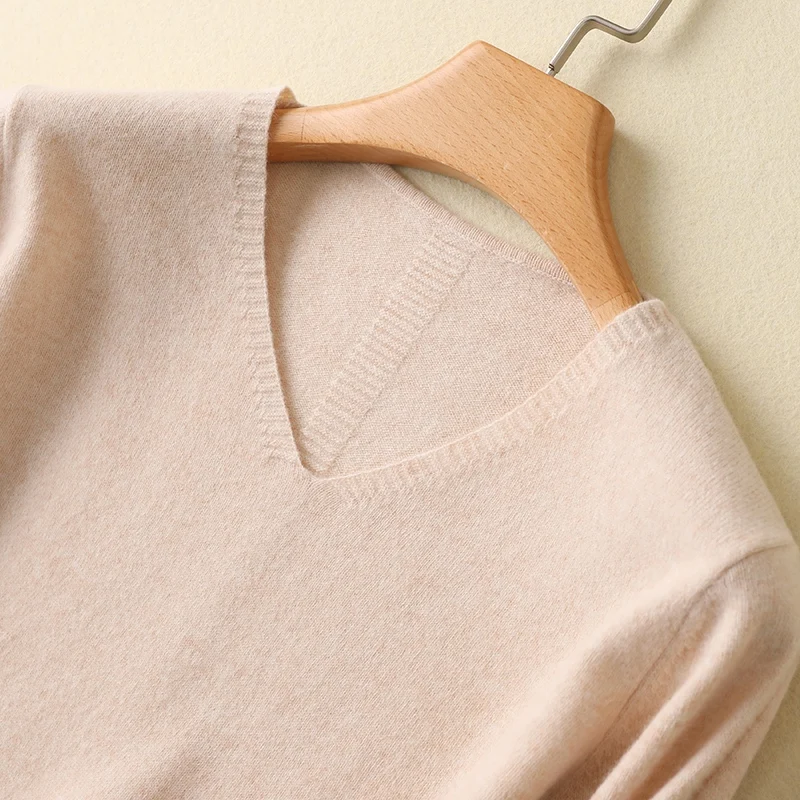 Женский вязаный свитер мягкие Пуловеры из 100%-ной шерсти с V-образным вырезом 6