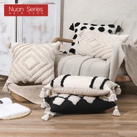 tassels cushion cover beige boho pillowcase with tassels tufted home decor handmade woven pillowcase sofa living room decoration