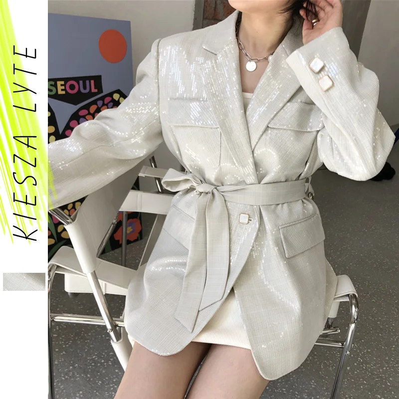 

Women's Suit Jacket Runway Designer Glitter Sequined Blazer Sexy Office Suit Blazers Mujer 2022 Spring