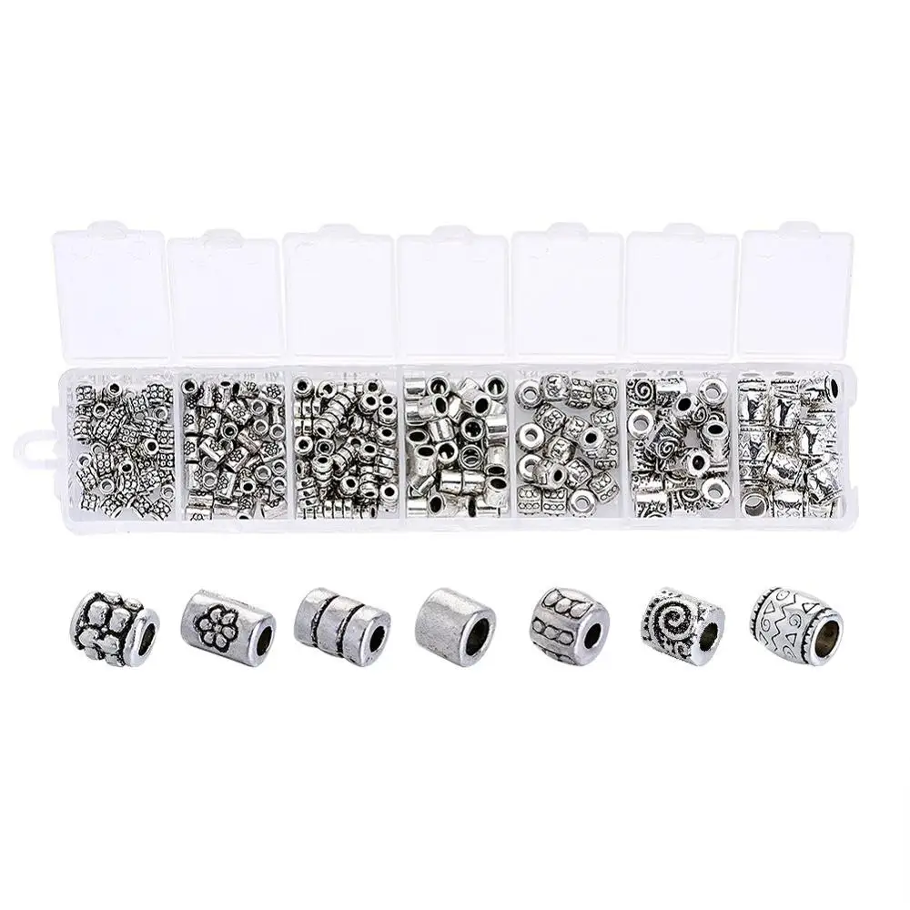 

260pcs Alloy Spacer Beads Tibetan Style Large Hole Beads for Charm Bracelets DIY Jewelry Making Mixed Style 4-8x3.5-6mm