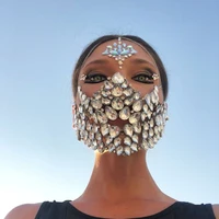 2021 ins exaggerated rhinestone luxury mask masquerade decoration face jewelry for women bling crystal full face decorative mask