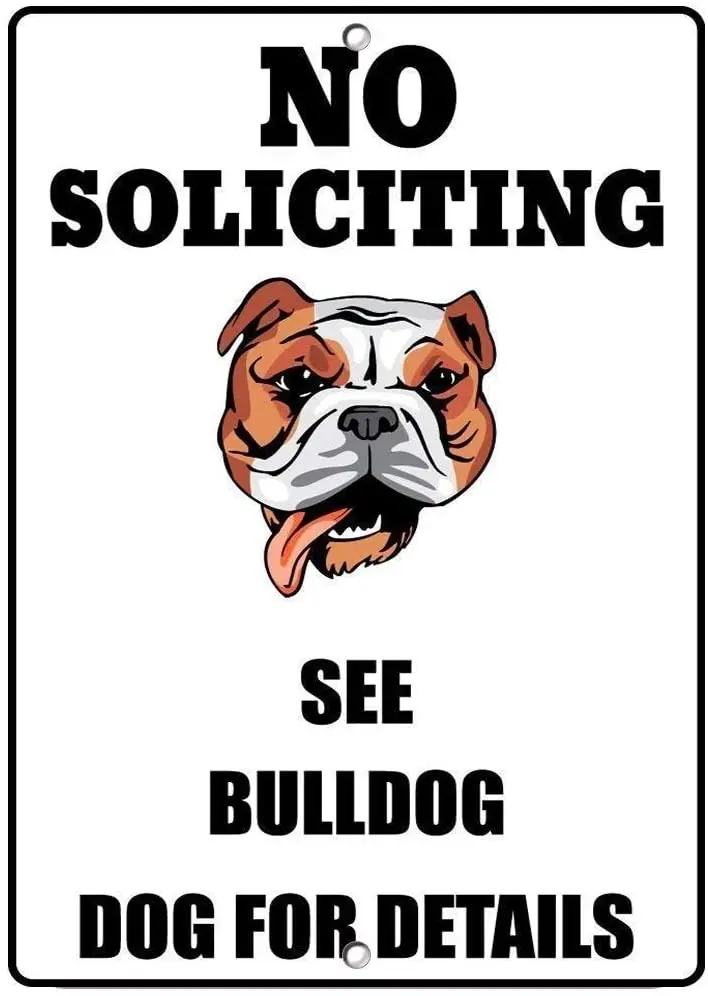 

Metal Tin Sign Bulldog Dog No Soliciting See Novelty Indoor Outdoor Metal Sign Retro Wall Decor for Home Bar Cafe 8x12 Inch