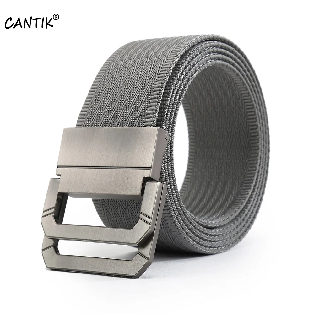 

CANTIK New Fashion Design Quality Knitted Nylon Belt Double Rings Sliver Buckle Jeans Accessories for Men 3.8cm Width CBCA132