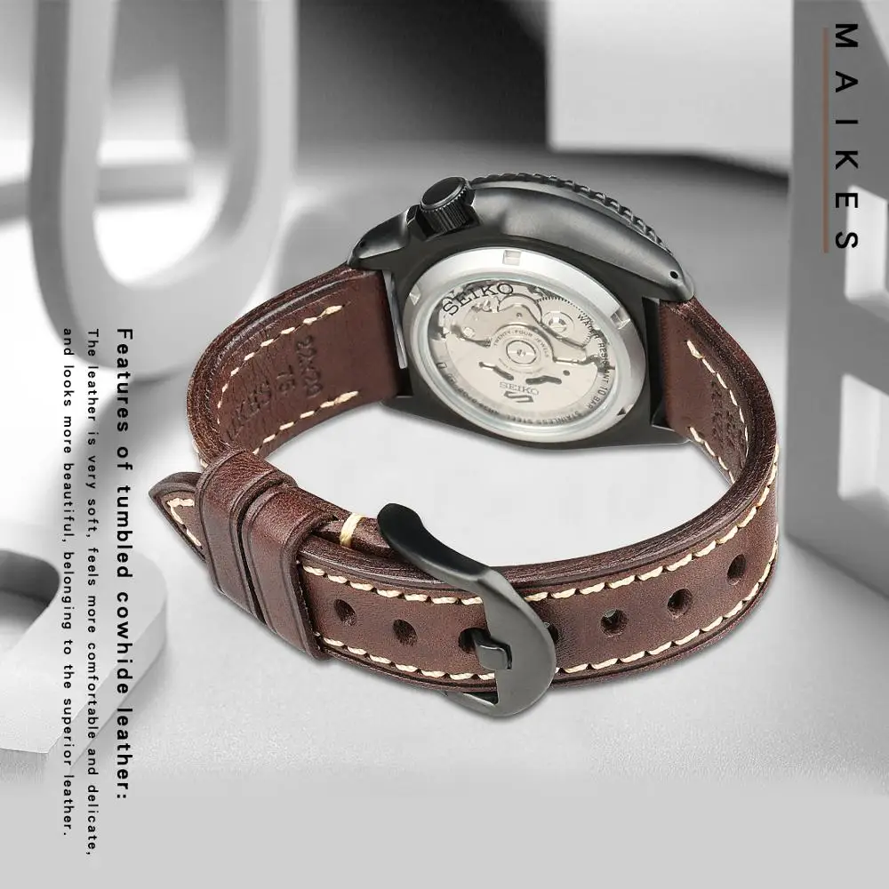 MAIKES Fashion Genuine Leather Watch Strap Black Silver Rose Gold Pin Buckle Watch Band Bracelet 18-24mm for Amazfit Bip
