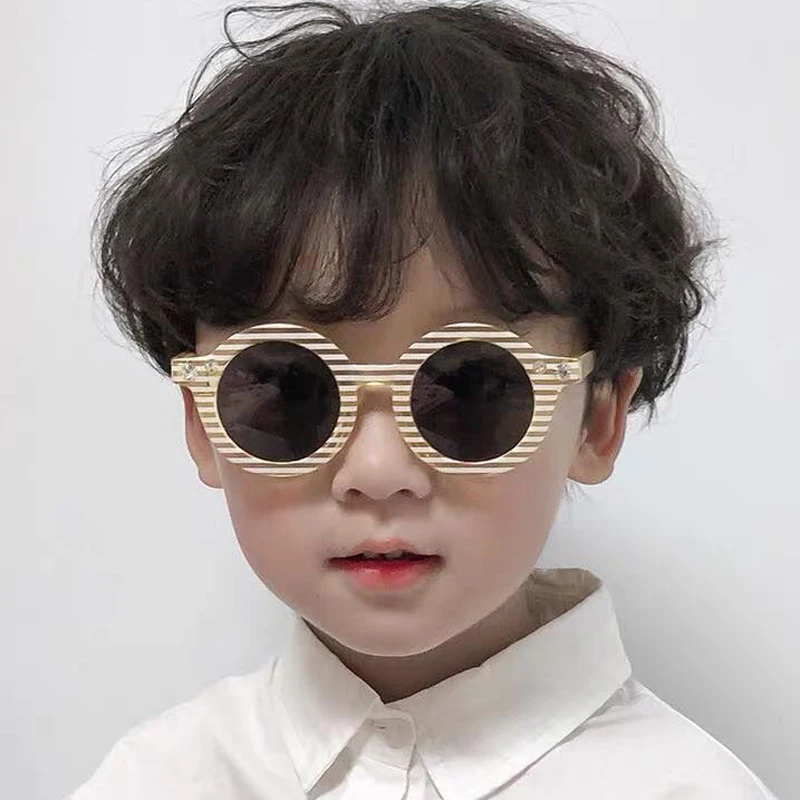 LongKeeper Trendy Kids Sunglasses Boys Girls Round Diamond Stripe Frame Sun Glasses Children UV400 Eyewears Shades Okulary | Аксессуары