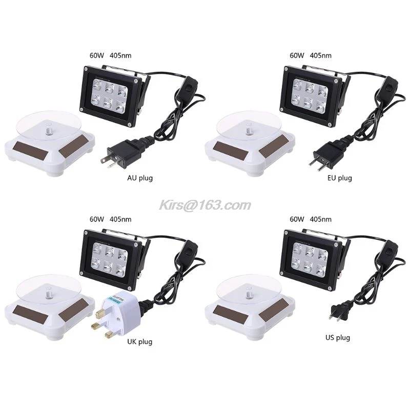 

60W 405nm UV LED Resin Curing Light Lamp Solar Power Turntable US/UK/EU/AU Plug