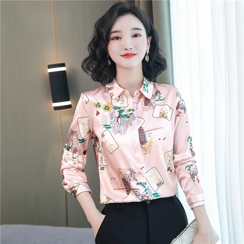 

Korean Fashion Silk Women Blouses Office Lady Shirts Satin Long Sleeve Womens Tops and Blouses Plus Size XXXL Blusas Largas