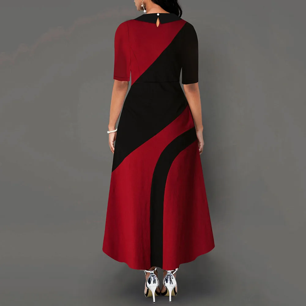 Летнее офисное платье трапециевидной формы с цветными блоками элегантное