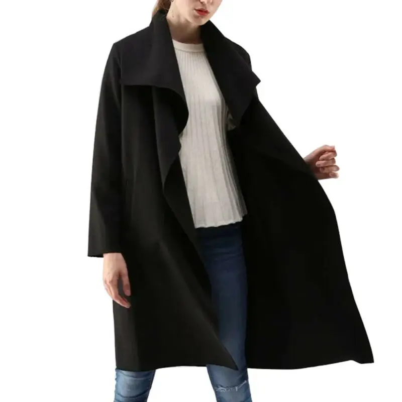 

Women Long Sleeve Lapel Trench Coat Cardigans Tops Autumn Winter Outwear Jacket