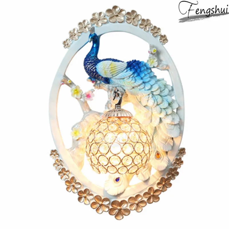 

Modern Decor Peacock LED Wall Lamp Lighting European Aisle Stairs Living Room Resin Sconces Bedside Bedroom Loft Decor Fixtures