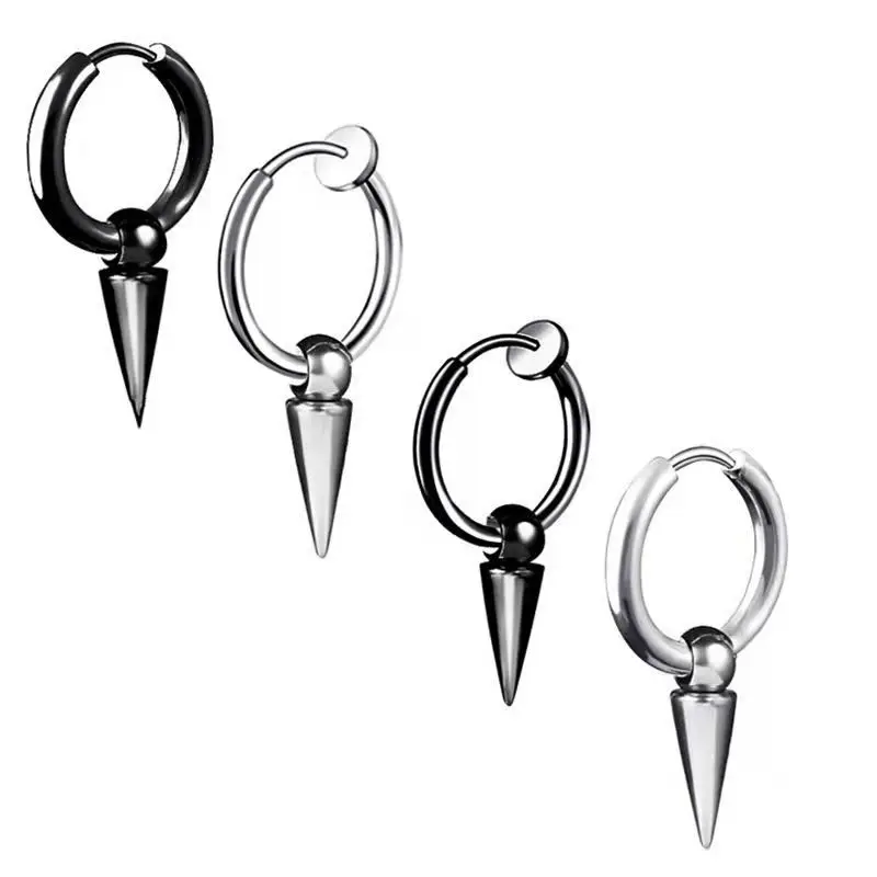 

Fashion Ear Accessories Stainless Steel Pointed Cone Earring Stud Earrings Male Hip Hop Piercing Jewelry Ear Clip Female Gift