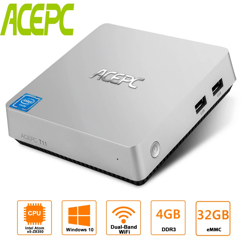 Мини ПК ACEPC T11 Win10 Z8350 Intel Atom 1 92 ГГц 4 Гб ОЗУ Windows 10 Linux HDMI VGA HDD настольный мини ПК|Мини