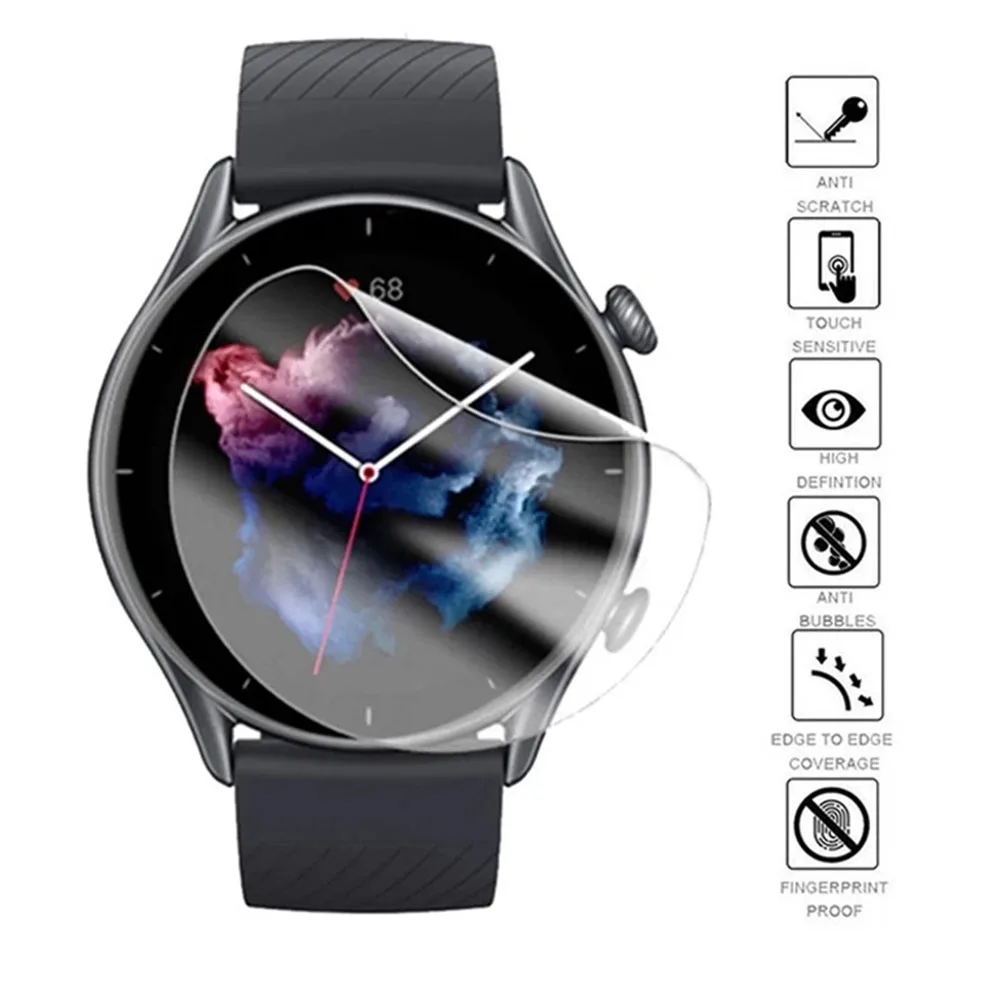 

8pcs/lot Film For Amazfit GTR 3 / 3 Pro Screen Protector Hydraulic Protective Films Clear Transparent Soft Full Cover no Bubbles