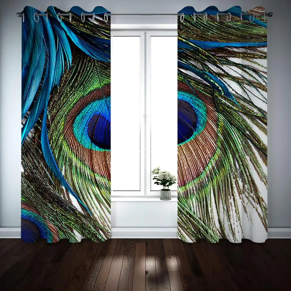 Популярные 3d шторы с изображением перьев синие для гостиной светонепроницаемые