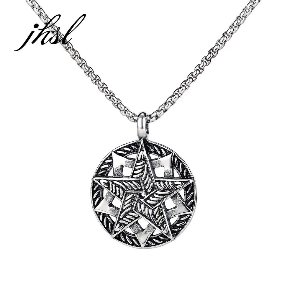 

JHSL Men Statement Star Necklace Pendant Silver Color Stainless Steel Fashion Jewelry Gift Wholesale Dropship New Arrivla 2020