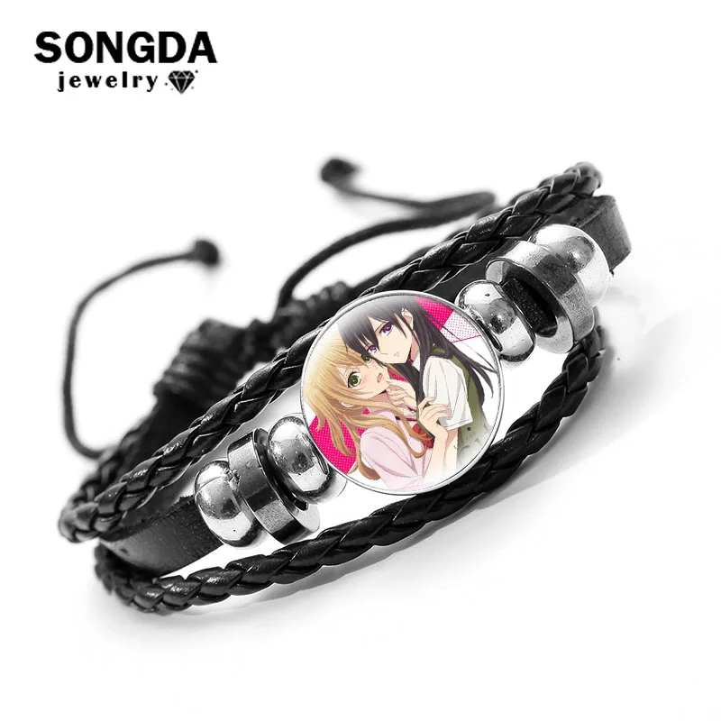 

Anime Citrus Aihara Yuzu Leather Bracelets Glass Cabochon Cartoon Figure Aihara Mei Cosplay Props Bangle Women Girl Jewelry Gift